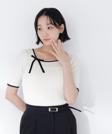 リボンパイピングニット