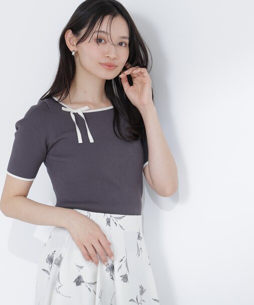 リボンパイピングニット