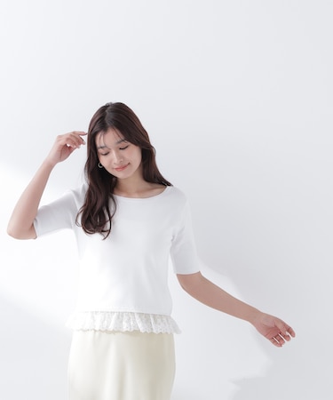 レースドッキングハーフスリーブニット