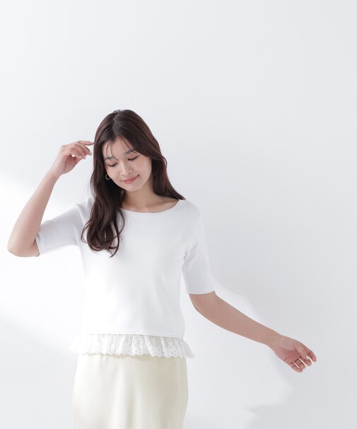 レースドッキングハーフスリーブニット