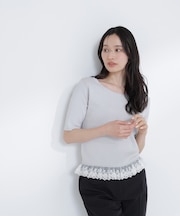 レースドッキングハーフスリーブニット