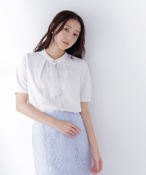 ラッフルボウタイブラウス半袖