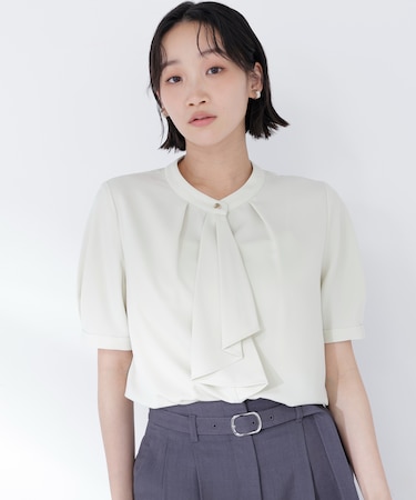 ラッフルボウタイブラウス半袖