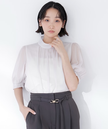 ハイネックシアースリーブブラウス半袖