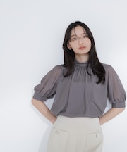 ハイネックシアースリーブブラウス半袖
