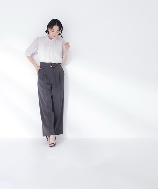 ＜骨格ウェーブ＞ハイウエストベルテッドパンツ