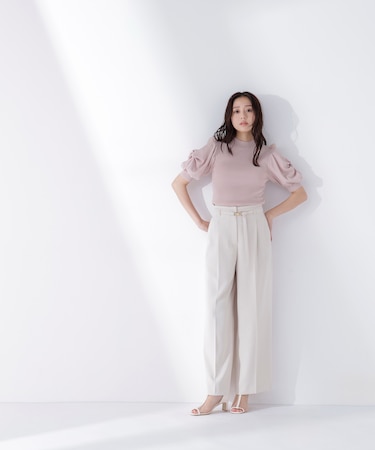 ＜骨格ウェーブ＞ハイウエストベルテッドパンツ