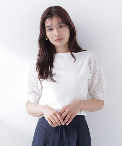 透かし編みスリーブニット