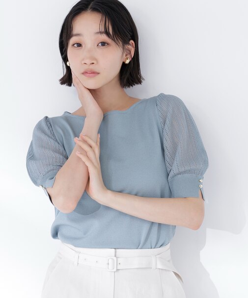 透かし編みスリーブニット