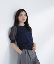 透かし編みスリーブニット