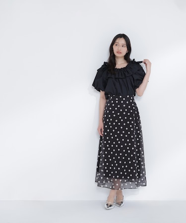 メッシュドットフレアスカート