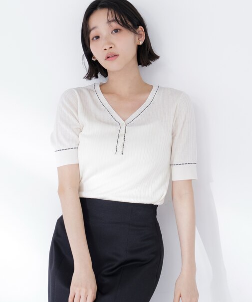 フロントボタンステッチニット