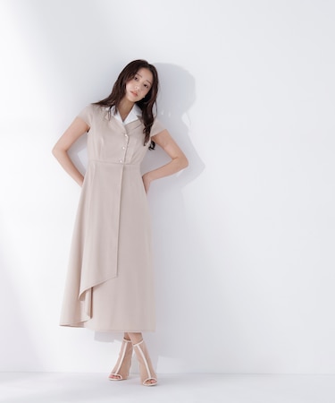 ダブルカラー開襟ワンピース