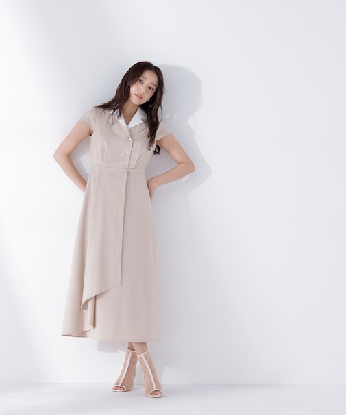 ダブルカラー開襟ワンピース