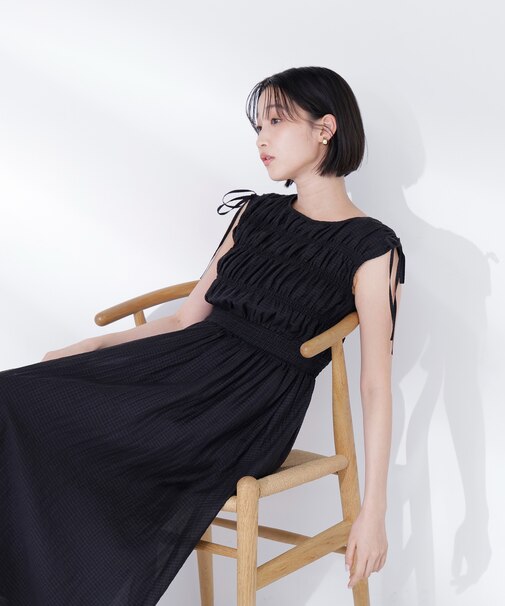 シアーチェックギャザーワンピース