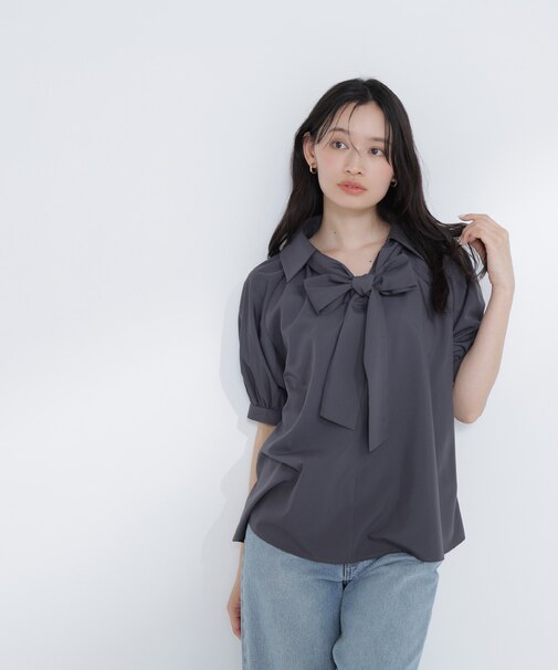 スキッパーリボンタイブラウス半袖