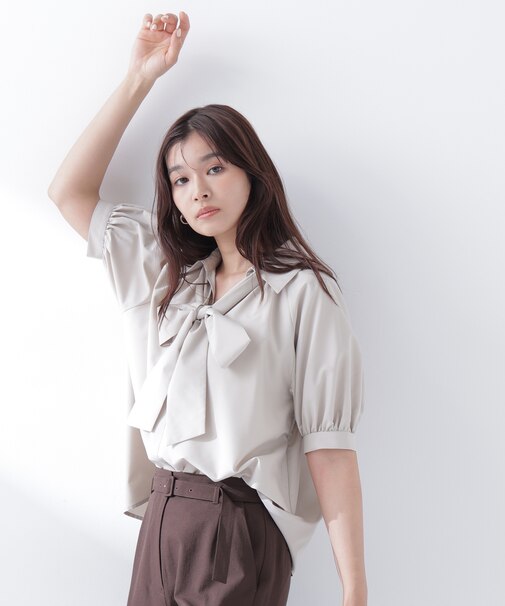 スキッパーリボンタイブラウス半袖