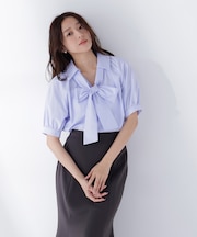 スキッパーリボンタイブラウス半袖