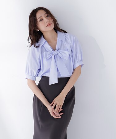 スキッパーリボンタイブラウス半袖