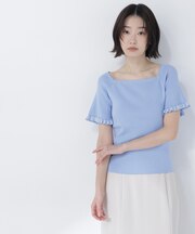 ボーダーフリルスリーブニット