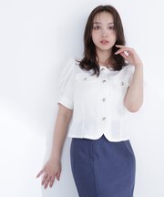 ゴールドボタンジャガードブラウス