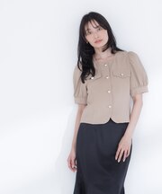 ゴールドボタンジャガードブラウス