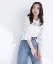 シャツカラーレースカットソー