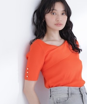 クロスネックリブニット