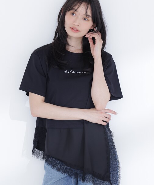 レースドッキングロゴTシャツ