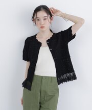 〈N.〉レースドッキング透かし編みカーディガン