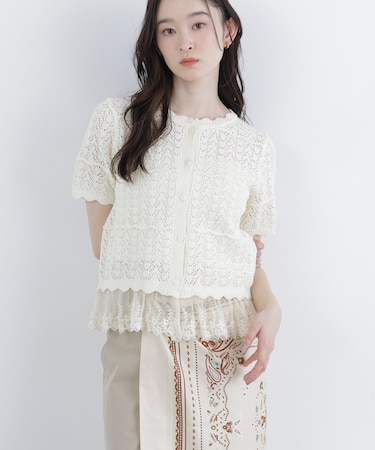 〈N.〉レースドッキング透かし編みカーディガン
