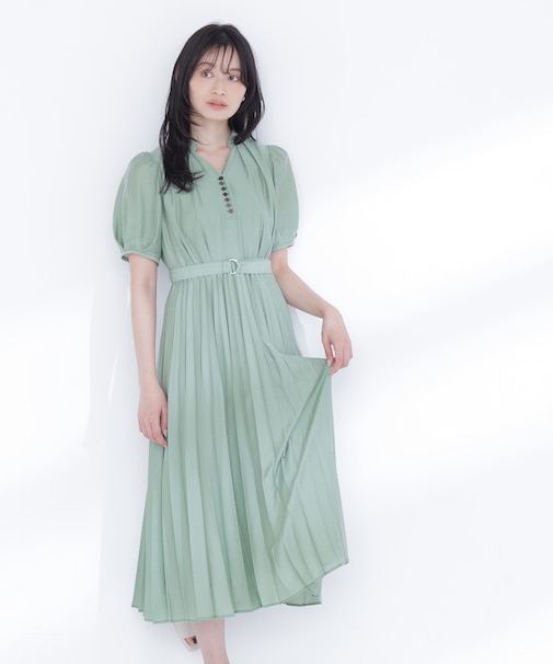 フロントボタンプリーツワンピース