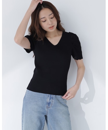 柄編みスリーブニット