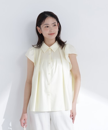 プリーツフリルスリーブシャツ