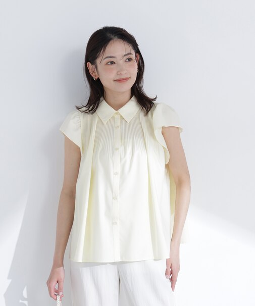 プリーツフリルスリーブシャツ