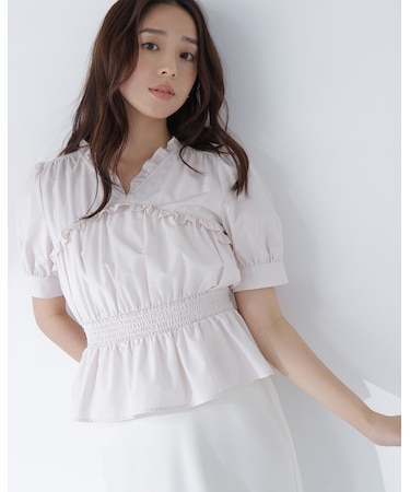 Vネックペプラムブラウス