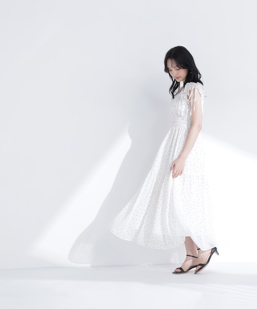 フリルショルダー楊柳ワンピース