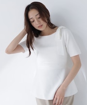 サイドリボンペプラムニット