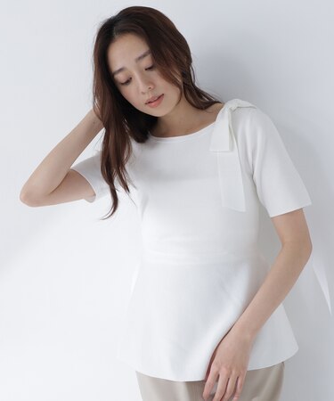 サイドリボンペプラムニット