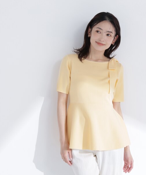 サイドリボンペプラムニット