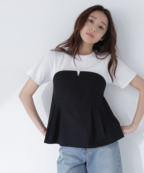 ペプラムビスチェドッキングカットソー