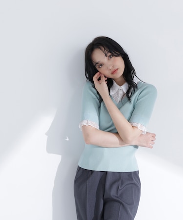 レースカラードッキングニット