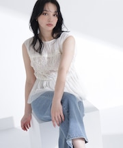 チュールシャーリングブラウス