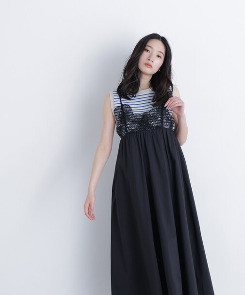 レース切替コットンブレンドキャミワンピース　　　　　　