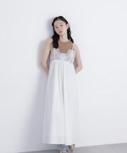 レース切替コットンブレンドキャミワンピース
