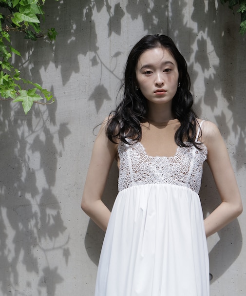 レース切替コットンブレンドキャミワンピース　　　　　　