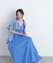 レース切替コットンブレンドキャミワンピース