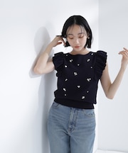 ハートモチーフビジューニット