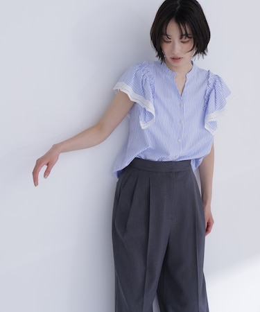 レーストリムストライプブラウス