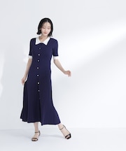 レース襟ニットワンピース